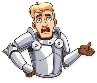 ☹ cavaleiro, armadura, confuso, incerto, gesto, medieval, desenho animado, personagem, expressivo telegram sticker