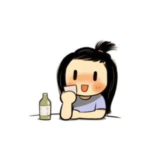 🍶 Cartoon, Mädchen, Flasche, Fröhlich, Süß, Errötend telegram sticker