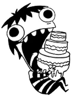 🍰 Squee Squee, Jhonen Vasquez, komik, kartun, kue, makan, hitam putih telegram sticker