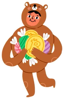 🐻 oso, disfraz, persona, Bitcoin, criptomoneda, caramelo, monedas telegram sticker