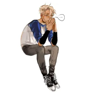 🤔 ... anime, sitting, male, pensive, worried, cartoon telegram sticker