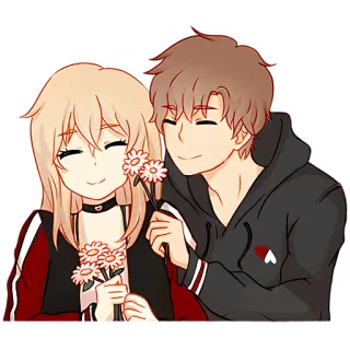 🥰 пара, любовь, романтика, мультфильм, цветы, дружба, объятие, отношения telegram sticker