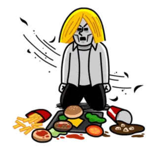 🌝 Zombie, Makanan cepat saji, Burger, Kentang goreng, Minuman, Kartun, Makanan, Karakter telegram sticker