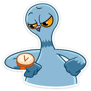 🤨 นก, นกพิราบ, นาฬิกา, เวลา, การ์ตูน, ตัวละคร, นาฬิกา telegram sticker