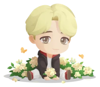 😟 Chibi, Bloemen, Vlinder, Cartoon, Jongen, Personage telegram sticker