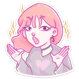 😳 fille, mignon, cheveux roses, animé, dessin animé, sticker whatsapp sticker