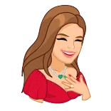 😂 femme, portrait, robe rouge, souriant, dessin animé, illustration telegram sticker