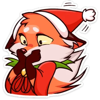 😲 renard, noël, bonnet de père noël, mignon, dessin animé, animal, festif, fête telegram sticker