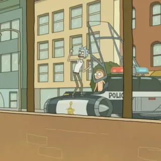 🛸 Rick Sanchez Rick and Morty Rick and Morty, Cartoon, Polizei, Auto, Erwachsenenanimation telegram sticker