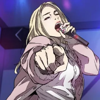 🚴‍♀ singer, microphone, female, cartoon, pointing, webtoon whatsapp sticker