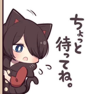 👀 ちょっと待ってね。 chica gato, esperando, lindo, estilo anime, rogando whatsapp sticker