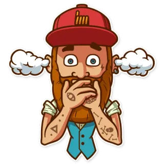 😶 homme, barbe, tatouages, surpris, dessin animé whatsapp sticker