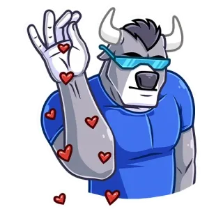 ❤️ 황소, 솔트 배, 하트, 사랑, 멋진, 동물, 만화 telegram sticker