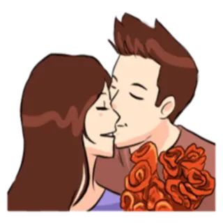 ❤ Paar, Kuss, Romantik, Liebe, Cartoon, Rosen whatsapp sticker