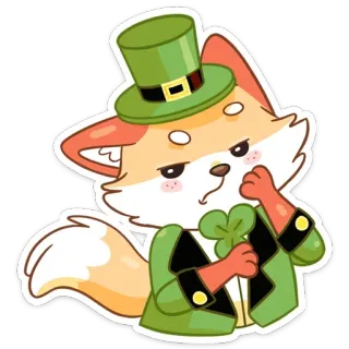 🤔 лиса, лепрекон, клевер, день святого патрика, ирландский, мультфильм whatsapp sticker