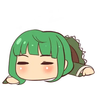 😴 Chibi, Anime, Fofo, Deitado, Cabelo verde telegram sticker