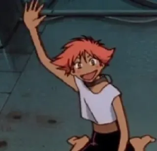 👋 Ed Cowboy Bebop Anime, Dibujos animados, Personaje, Saludo, Saludando, Sonrisa telegram sticker