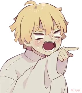 🤏 Zenitsu Agatsuma Demon Slayer anime, zenitsu, demonslayer, llorando, señalando, fanart, ilustración, personaje telegram sticker