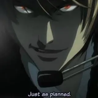 😈 Light Yagami Death Note Just as planned. Anime, Böse, Grinsen, Plant, Manipulation, Meme telegram sticker