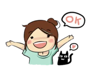 😺 OK mignon, chat, dessin animé, fille, ok, coeur whatsapp sticker