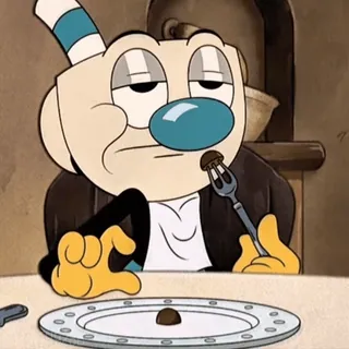 🍴 Cuphead dessin animé, Cuphead, animé, personnage, manger, nourriture, table, classique whatsapp sticker