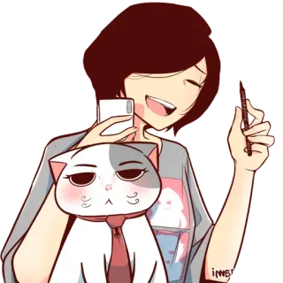 🐈 INWBFF 动漫, 女孩, 猫, 领带, 卡通 whatsapp sticker