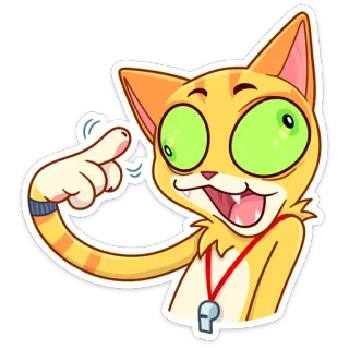 🤪 gato, dibujos animados, silbido, entrenador, señalando, divertido, animal whatsapp sticker