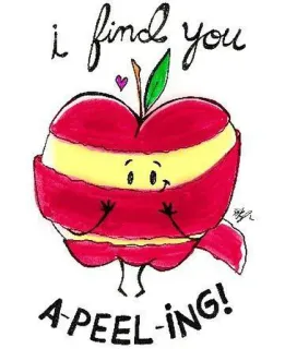 😁 I find you
A-PEEL-ing! Apfel, süß, schälen, Wortspiel, Essen, Cartoon whatsapp sticker