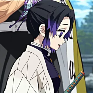 😃 Shinobu Kocho Demon Slayer 애니메이션, 캐릭터, 귀멸의 칼날, 코쵸우 시노부, 검, 애니메이션 캐릭터, 나비 telegram sticker