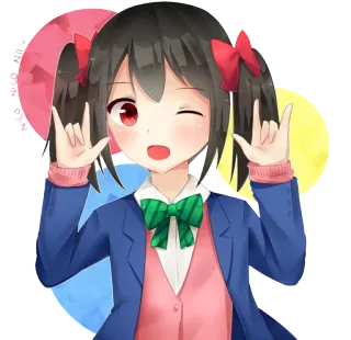 🤘 Ragazza anime, Cartone animato, Occhiolino, Carina, Occhi rossi, Uniforme scolastica, Fiocchi telegram sticker