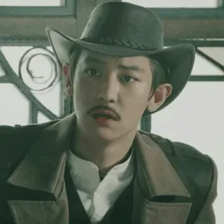 ➖ 남자, 카우보이, 모자, 콧수염, 서부, 인물, 실내, 빈티지 telegram sticker