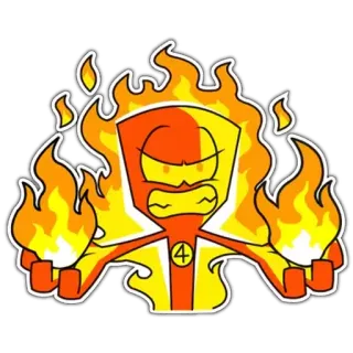 😡 sticker, feuer, superheld, cartoon, flammen, fantastic four, figur, orange whatsapp sticker