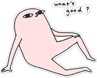 🤔 what's good? Cartone animato, Rosa, Seduto, Saluto, Divertente telegram sticker