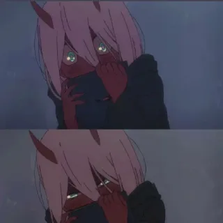 😒 Zero Two Darling in the Franxx 애니메이션, 제로투, 달링 인 더 프랑키스, 캐릭터, 뿔, 여자 telegram sticker