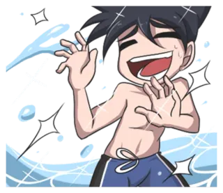 😹 Anime, Dessin animé, Plage, Maillot de bain, Été, Joyeux, Homme, Gai telegram sticker