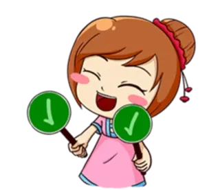 😾 desenho animado, menina, tique, marca de seleção, aprovação, feliz whatsapp sticker