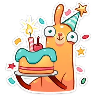 🥳 лама, торт, день рождения, вечеринка, конфетти, праздник telegram sticker