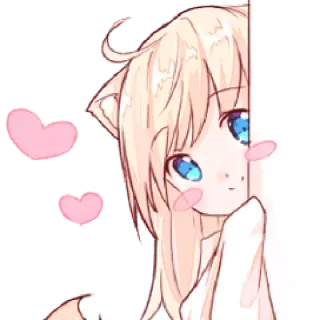 😳 anime, girl, cute, hearts, cat ears, sticker telegram sticker