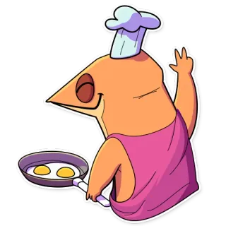 🍳 kok, koken, eten, eieren, pan, cartoon, schort telegram sticker