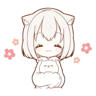 🤔 Anime, Słodkie, Kawaii, Kocie uszy, Chibi, Dziewczyna telegram sticker