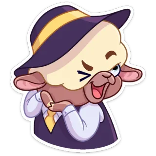 😉 cartoon, sheep, hat, suit, yellow, cute, funny telegram sticker
