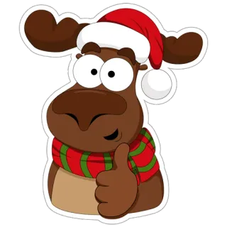 👍 moose, christmas, santa hat, holiday, cartoon, scarf telegram sticker