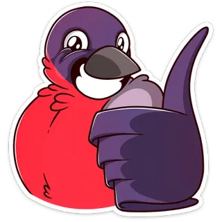 😁 oiseau, pouce levé, mignon, animal, dessin animé telegram sticker