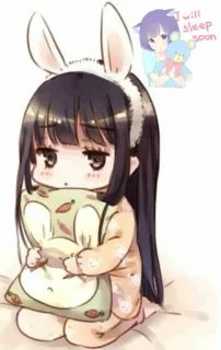 😴 I will sleep soon アニメ, 女の子, うさぎ, 眠い, 枕, 可愛い telegram sticker