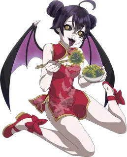 🍜 Vestido chino, Vampiro, Asiática, Comida, Colmillos, Chica telegram sticker