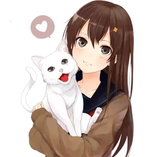 🥰 Anime, Dziewczyna, Kot, Słodki, Kreskówka telegram sticker