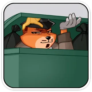 🗑 raposa, desenho animado, lixeira, lixo, personagem, animal, chapéu, luvas telegram sticker