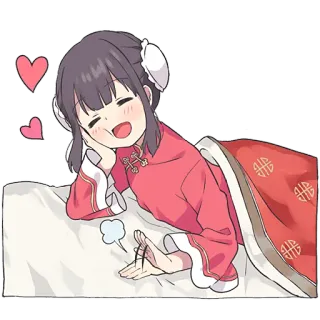 😴 chica anime, vestido chino, lindo, corazones, dibujos animados, kawaii telegram sticker