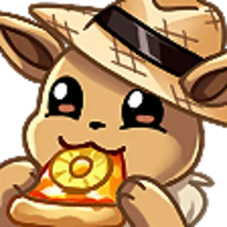 😋 Eevee Eevee, Pokémon, pegatina, dibujos animados, animal, sombrero, pizza con piña telegram sticker