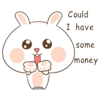 ☺️ Could I have some money conejo, rogando, dinero, lindo, petición, dibujos animados, animal whatsapp sticker
